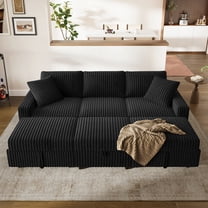 Marrber Modular Sectional Sleeper Couch with Pull-Out Bed Chaises and Storage Ottoman for Living Room, Apartment, Black
