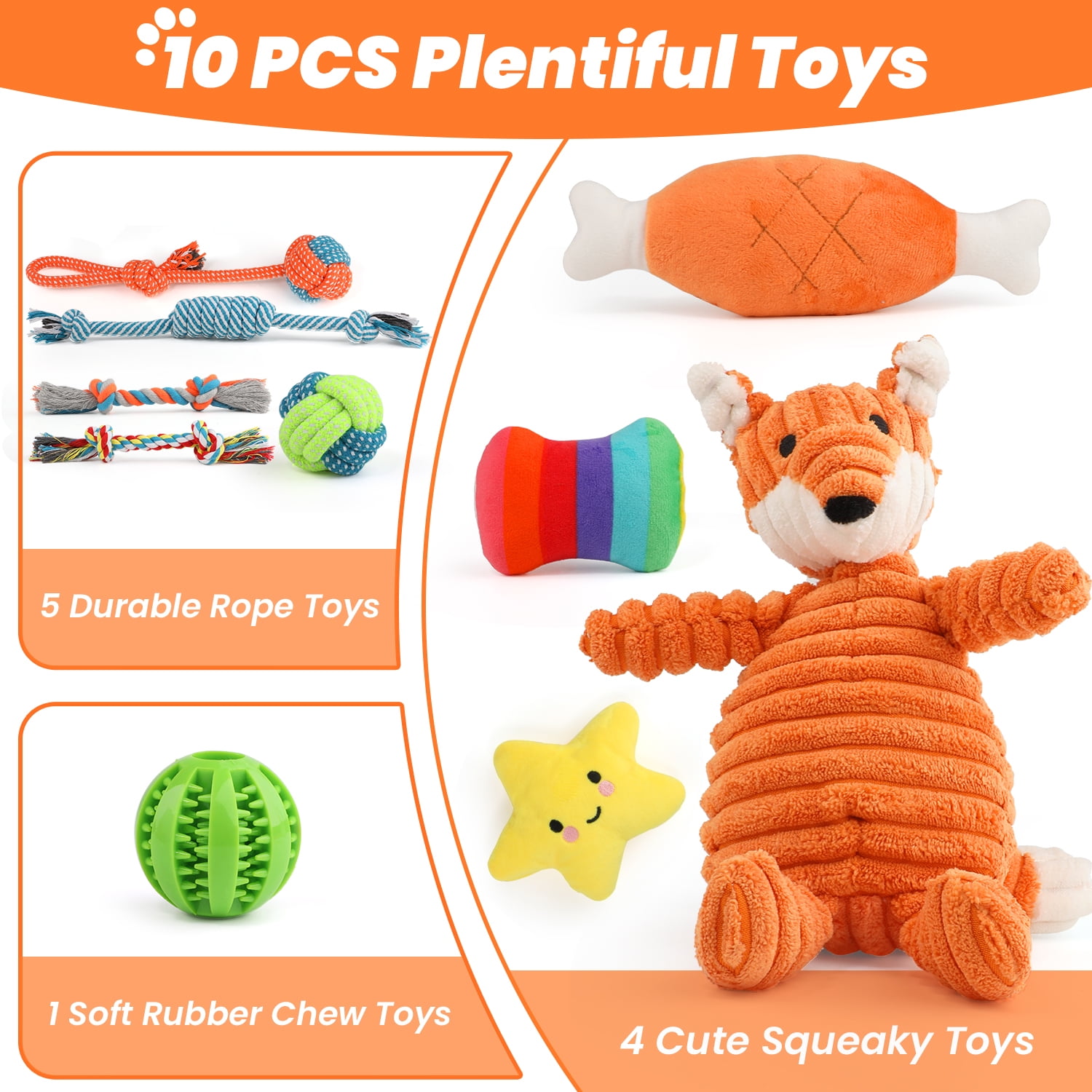 MASBRILL Dog Toys for Small Dogs ,10 Pack Puppy Chew Toys for Teething and Training with Plush Squeaky Toys, Treat Ball and Rope Toys to Keep Them Busy
