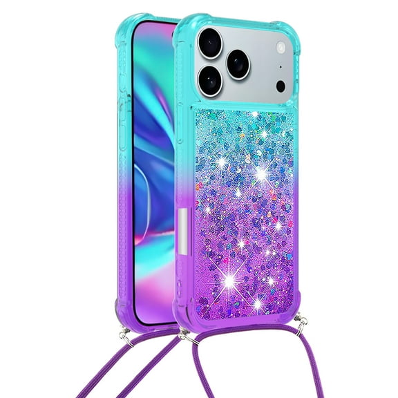 GY-MCKK for iPhone 17 Pro Case Girls Women Cute Glitter Soft TPU Phone Case with Strap Lanyard Shockproof Protective Cover-B1