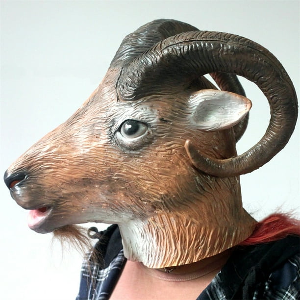 Máscara de cabra de látex, disfraz de Halloween, máscara de cabeza completa, divertida y realista, máscara de cabeza con cuernos de carnero para fiesta navideña