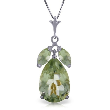 ALARRI 6.5 Carat 14K Solid White Gold Fastidious Green Amethyst Necklace with 24 Inch Chain Length.