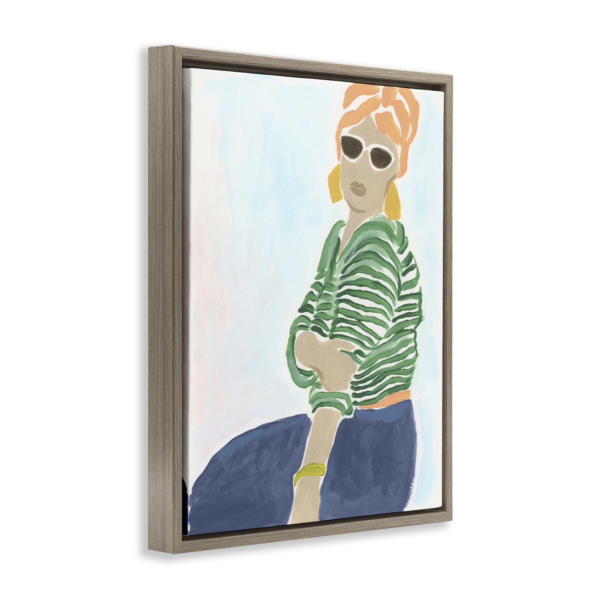 Stupell Industries Beachy Stylish Woman People Painting Brown Floater Framed Canvas Art Print Wall Art, 17 x 21