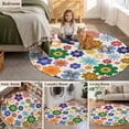 thumbnail image 5 of Retro Bohemia Floral Round Area Rug 5Ft Washable Circle Rugs for Living Room Bedroom, Blue Purple Flowers Boho Style Beige Non-Slip Carpet Floor Mats Indoor Outdoor Carpet Runner Aesthetic Home Decor, 5 of 8