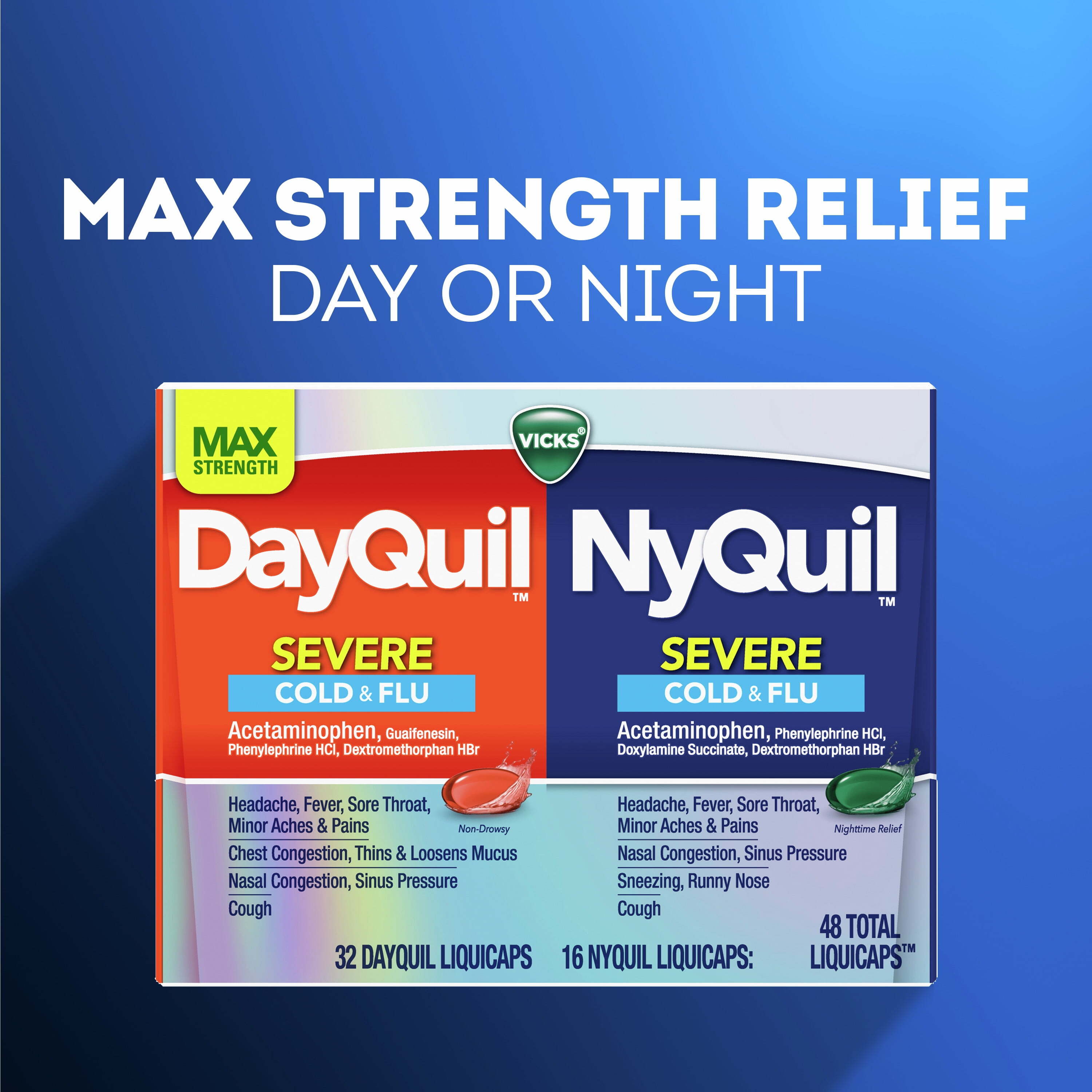 Vicks DayQuil & NyQuil Severe Liquicaps, Cough, Cold & Flu Relief, over-the-Counter Medicine, 48 Ct - image 3 of 6