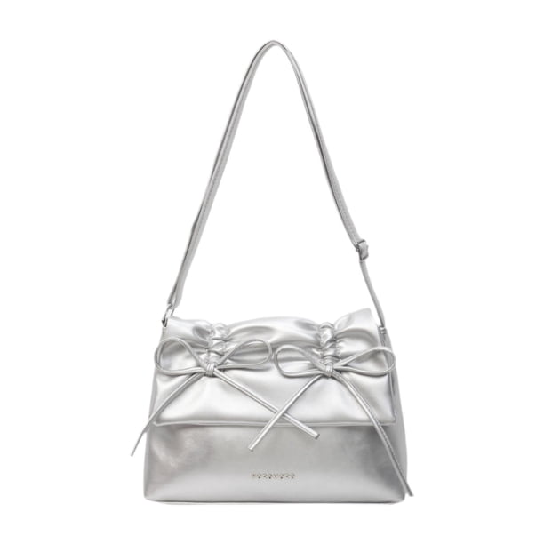 Bolso de mano para mujer con decoración de lazo, bolso informal elegante para mujer Plata