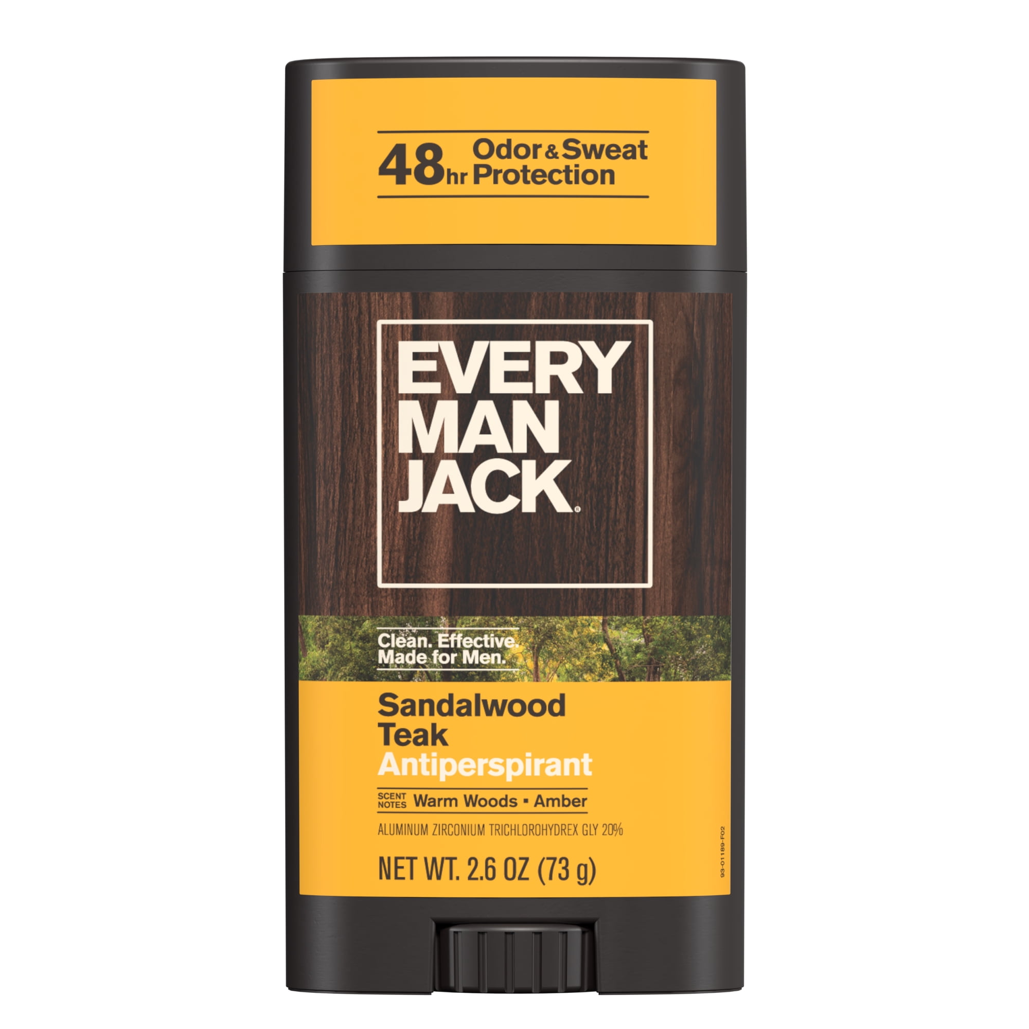 Every Man Jack Men’s Sandalwood Teak Antiperspirant Deodorant - Stay Fresh with Antiperspirant Men’s Deodorant - Odor Crushing, Long Lasting, Plant-Based, and No Harsh Chemicals - 2.6 oz