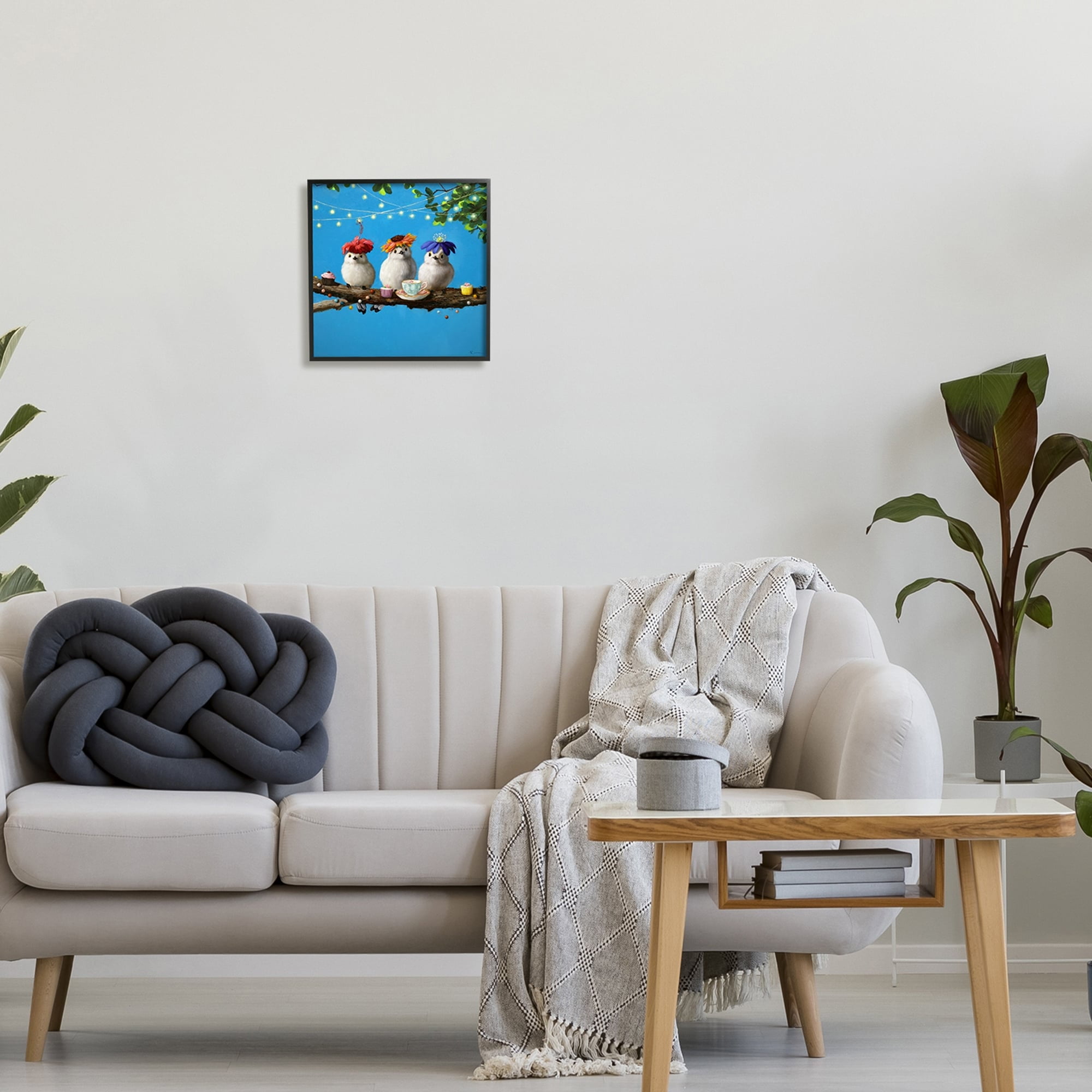 Stupell Industries Floral Birds Relaxing Teatime Cupcakes Tree Branch Paintings Black Framed Art Print Wall Art, 12x12, by Lucia Heffernan