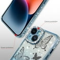 thumbnail image 2 of Magnetic for iPhone 14 Case 6.1", Cute Butterfly Pattern, Glitter Bling Diamond Edge Sparkly Cover Screen Protector Gradient Phone Case Camera Protection for Girls Women -Blue, 2 of 12