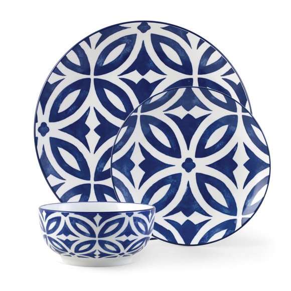Mainstays Glazed Blue pattern Stoneware Dinnerware Set, 12-Pieces