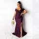 thumbnail image 3 of Vestidos de noche de sirena con escote en V y hombros descubiertos sexys para mujer, elegantes vestidos largos formales ajustados con frunces para fiestas nocturnas y bailes de graduación, 3 of 5