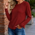 thumbnail image 5 of Kcavykas Womens Tops Waffle Knit Women's Blouses Crew Neck Raglan Long Sleeve Loose Casual Top for Daily, 5 of 8