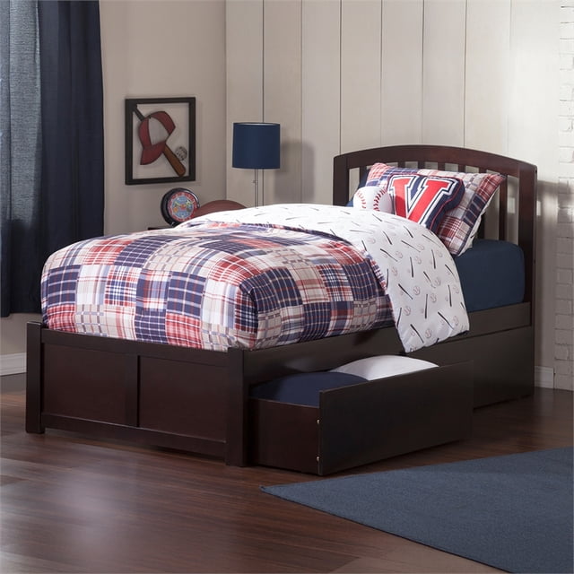 Richmond Lit Plateforme Simple en Bois avec Pied de Lit et Tiroirs de Rangement, Couleur Espresso