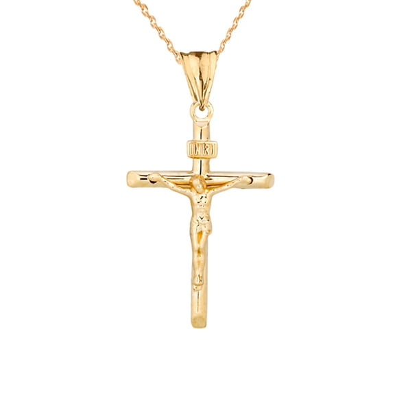 10k Yellow Gold Dainty Crucifix Cross (INRI) Pendant Necklace with 22" Chain
