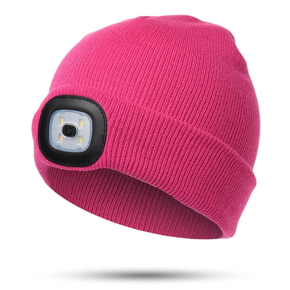 Morttic Children Headlight Cap 4 LED Night Lighting Beanie Hat with Light USB Rechargeable Hat High Brightness Ultra Soft Clothing (Rose)