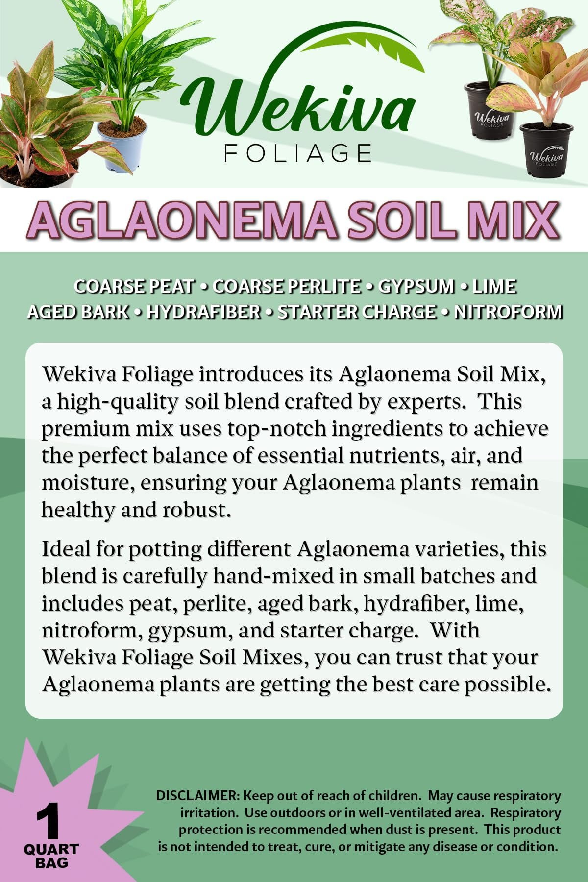 Aglaonema Growing Soil Mix  20 Quarts - Custom Soil Blend  Potting Mix for Aglaonema Plants  Specially Developed by and for Professional Nursery Growers - Nutrient-Rich Formula