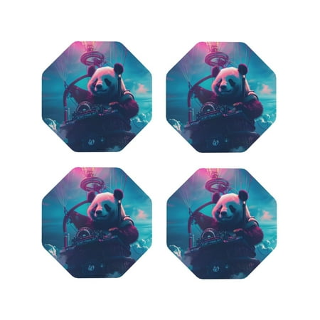 

Honeii DJ Panda Hot Air Balloon Print Leather Coaster Set of 4 Ideal for Safeguarding Your Furniture from Drinks Spills and Effortless Cleanup-Octagon