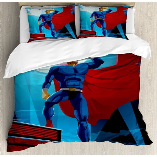 Ambesonne Superhero Retro Cartoon Character Duvet Cover Set