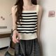 thumbnail image 4 of Women's Contrast Binding Sleeveless Crop Square Neck Casual Summer Tops Fitting Cropped Vest Tops white stripes, 4 of 4
