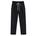thumbnail image 2 of Women Fashion Solid Color Cotton Flax Elastic Long Pants Beach Leisure Trousers, 2 of 4