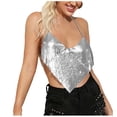 thumbnail image 2 of Women Neck Rhinestone Crop Top for Women V Backless Chest Chain Tank Top Festival Rave Club Spaghetti Strap Tops Silver, 2 of 9