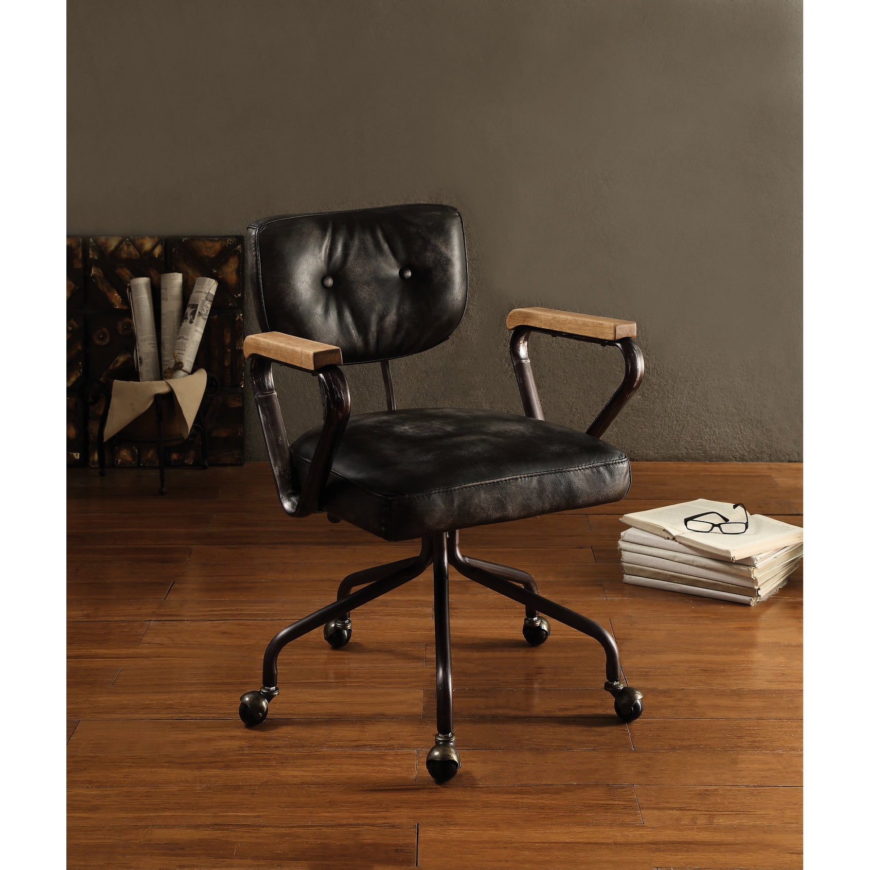 wooden armrest leather chair comfort product