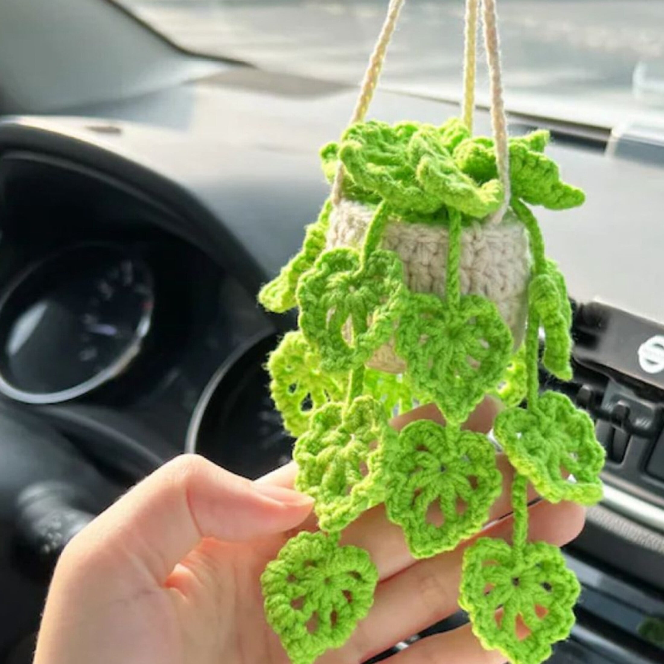 LICHENGTAI Cute Car Crochet Hanging Plant Knitted Plant Car Mirror Hanger Car Interior Rear View Mirror Hanging Accessories Decoration Ornament Type 1 Walmart