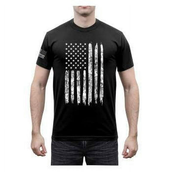 Rothco Distressed US Flag Athletic Fit T-Shirt, Black, S