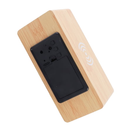 Nieyigj Bamboo Wood Digital Alarm Clock with Wireless Charger, LED Desk Time Display & Temperature Sensor, Modern Minimalist Tabletop Clock (6.3 inches / 16 cm)