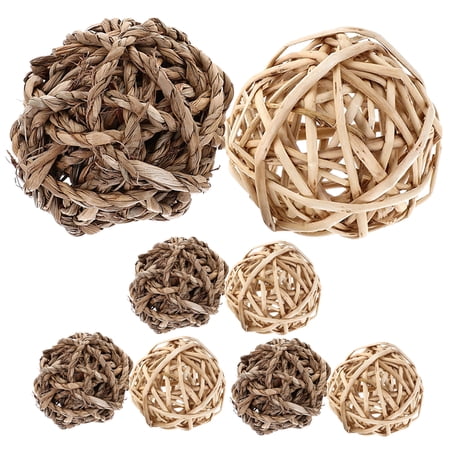 8pcs Rabbit Bunny Straw Willow Ball Small Animals Play Balls Handmade Chewing Balls