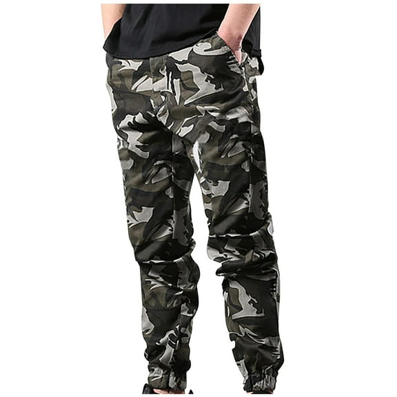 Men's Casual Cargo Pants Military Army Camo Pants Work Pants with Pockets Hiking Camping Fishing Running Athletic Active Jogger Pant White M