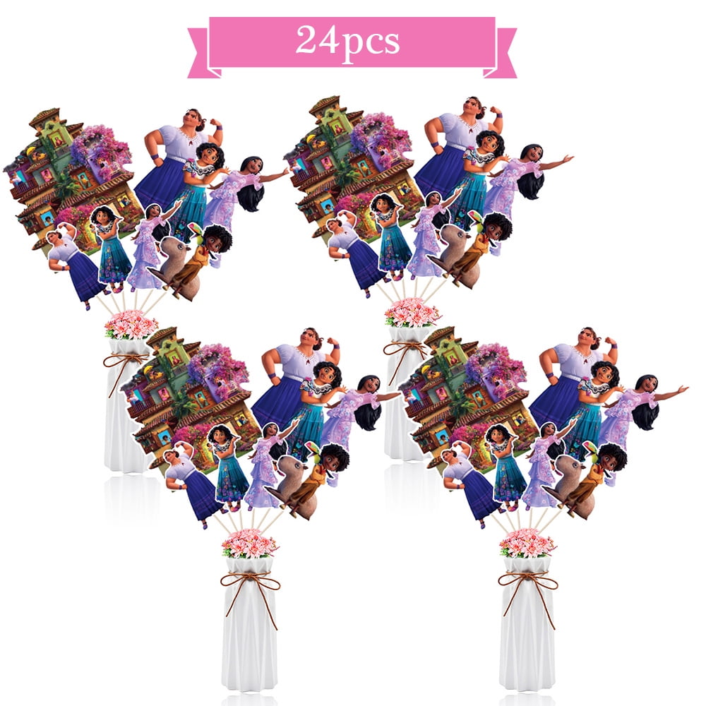 24 Pieces Encanto Table Centerpieces  Encanto Cake Topper Sticks Decorations Encanto Table Topper  Decorations Encanto Favors for Girl Birthday Party Supplies