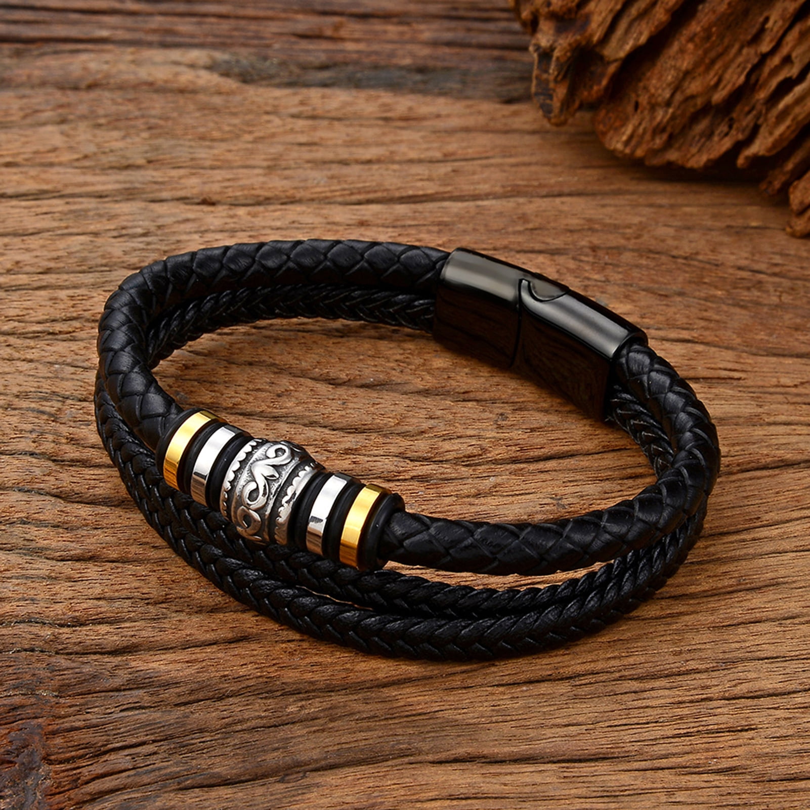Bracelet Men's Fashion Stainless Steel Multi-layer Leather Cord
