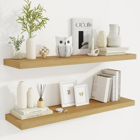 40" Rustic Wood Floating Shelves with Invisible Brackets for Storage & Decor