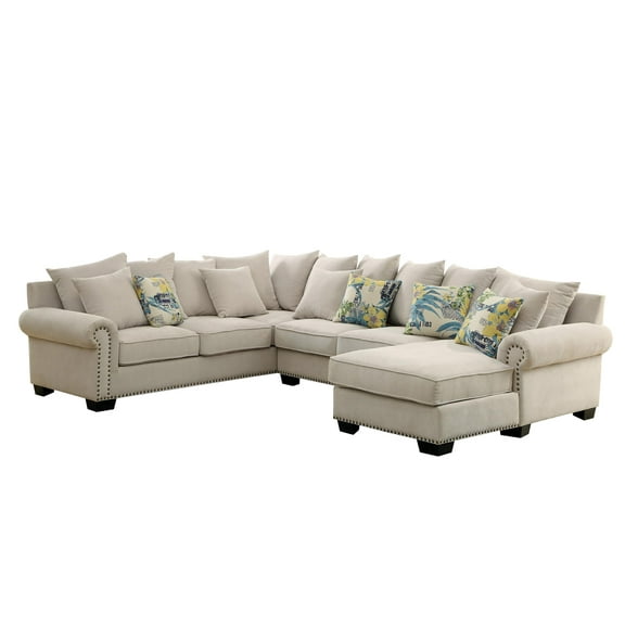 Furniture of America Ellington Transitional Fabric Sectional in Beige