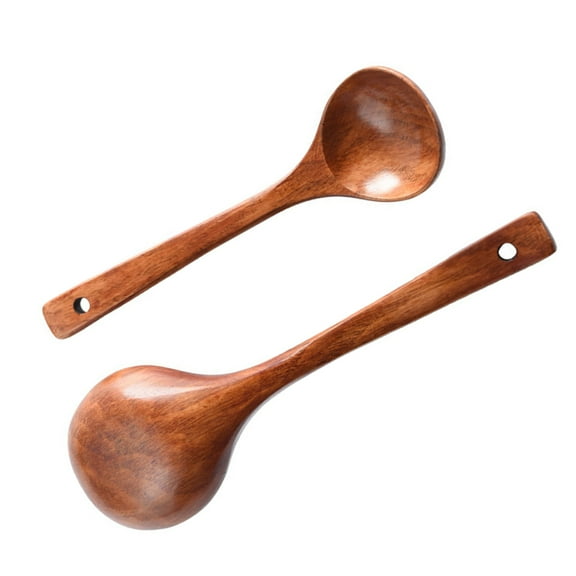 HONITANO 2Pcs Wood Cooking Utensils Porridge Spoons Non-Scratch Easy to Store Natural Rustic Look