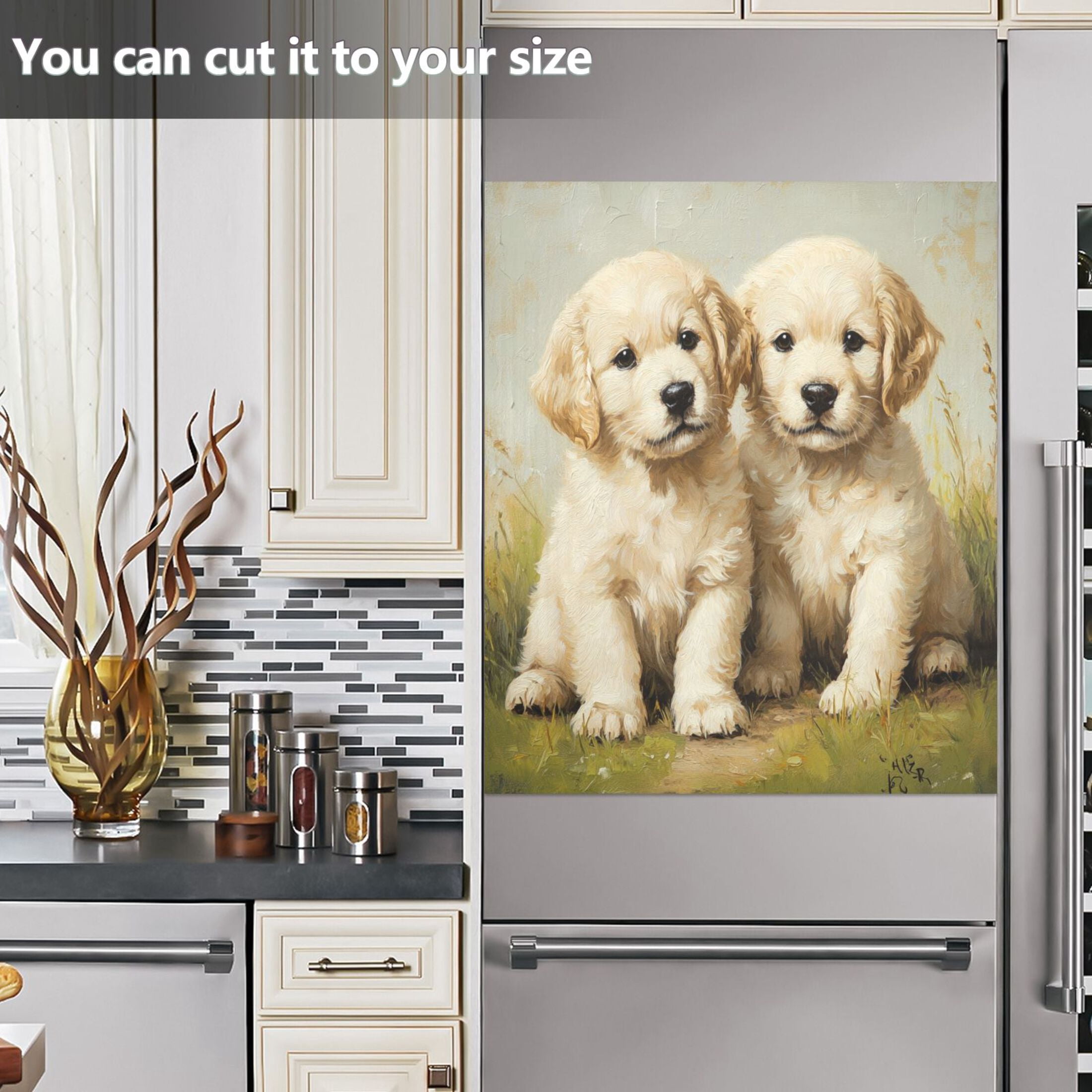 Dishwasher Magnetic Sticker 23x26 Inch Refrigerator Magnetic Sticker Washing Machine Magnetic Sticker Kitchen Panel Magnetic Sticker Home Decor Beautiful Two White Dogs