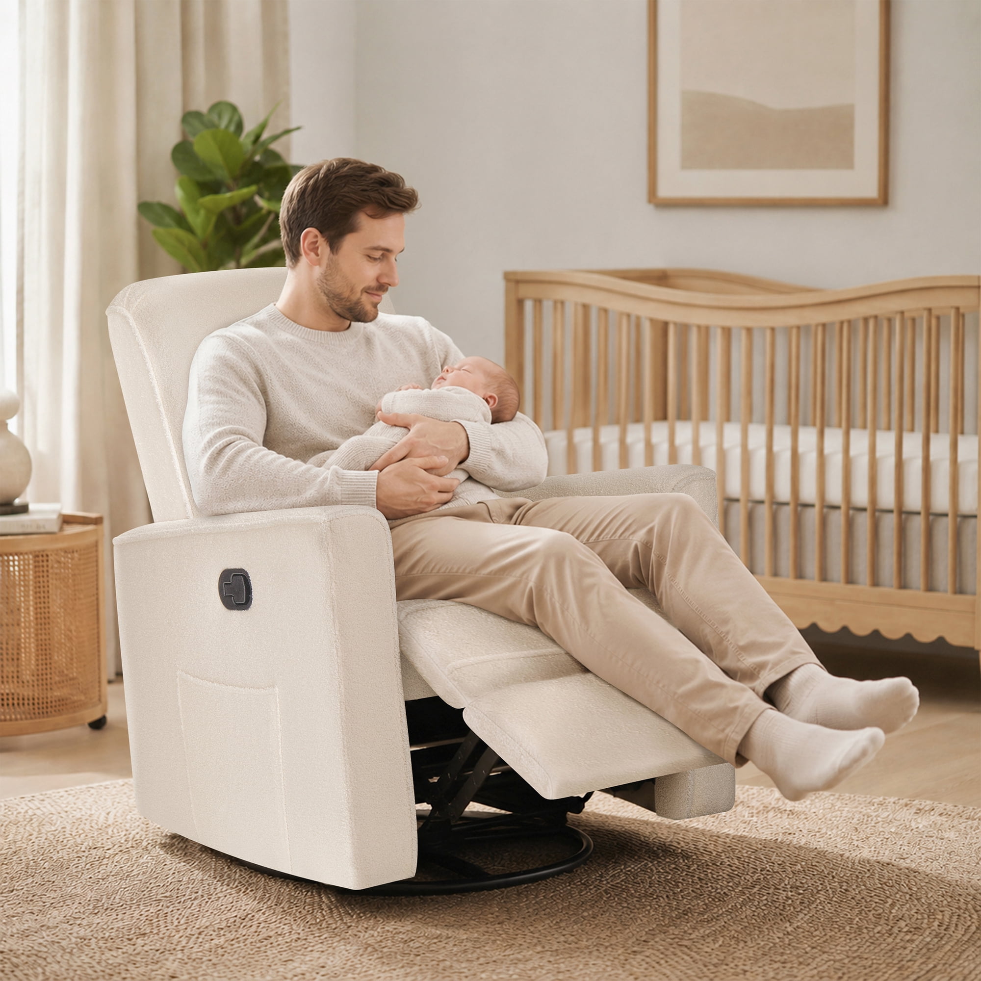 Evolur Raleigh Basic Glider |Recliner| Rocker, Plush Ivory
