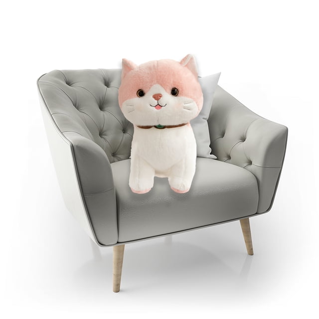 Peluche en forma de Gatito Color Rosa con Collar y Piedrita