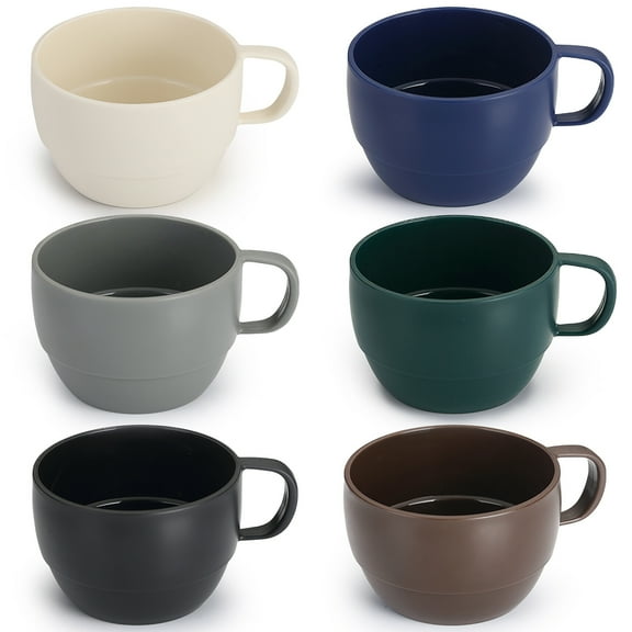 Coffee Mugs Set of 6, Jeaker Coffee Cups 12oz, Durable Light Weight Plastic Mugs for Home, Outdoor, Picnic, Camping, Idea Birthday Gift