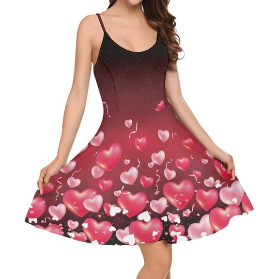 FKELYI Heart Balloon Slip Dresses Size XS Polyester Sleeveless Midi Dress for Women Valentine's Day Gift Casual Dating Dresses for Women Knee Length