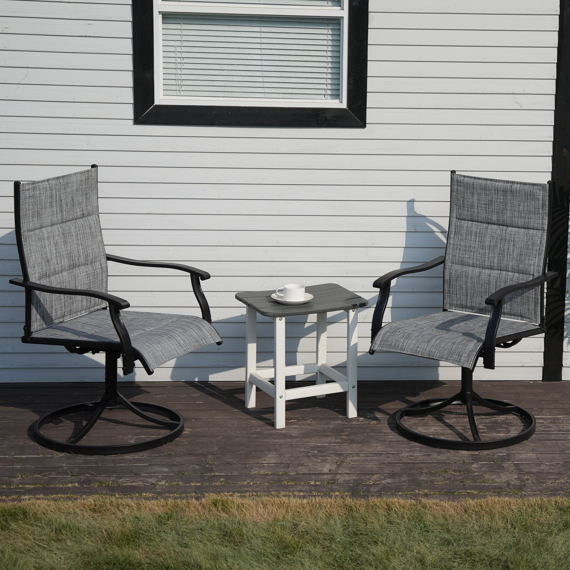 DELMANGO Patio Swivel Chairs Set of 2, Outdoor Dining Chairs High Back, All-Weather Textilene Swivel Rocker Chair for Lawn Porch Garden, Grey