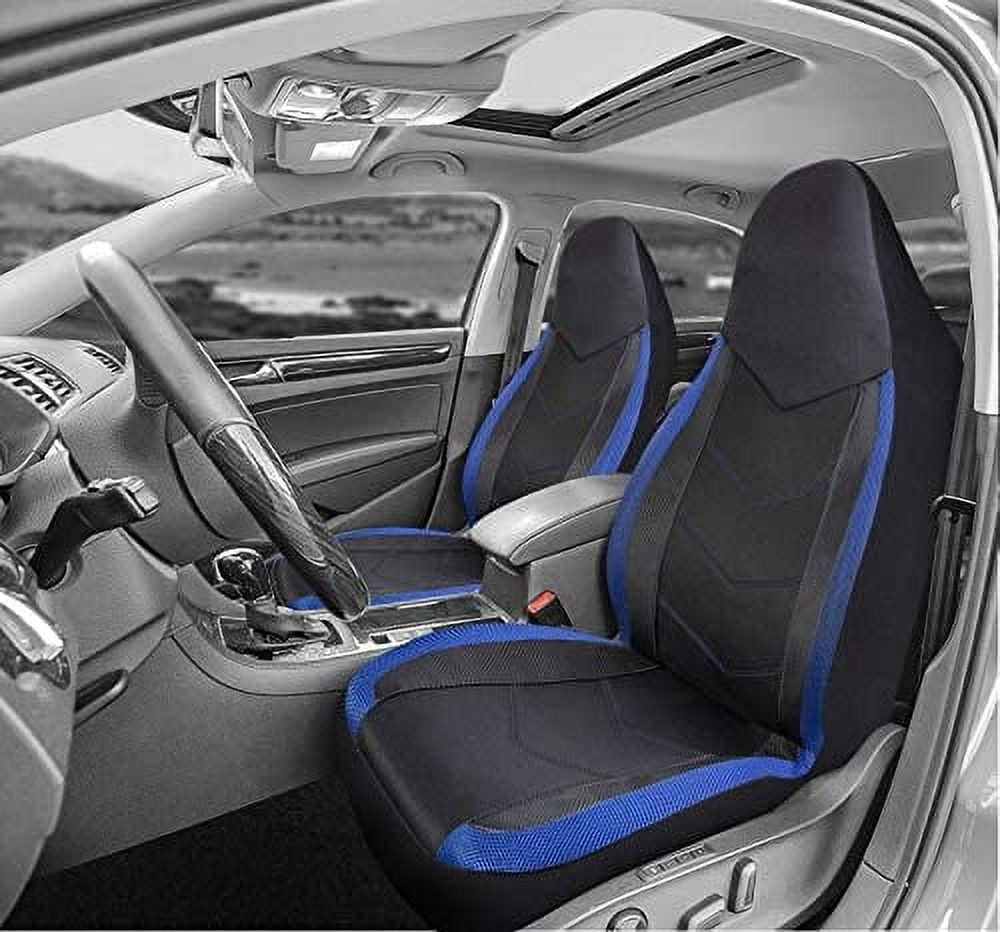 PIC AUTO High Back Car Seat Covers - Sports Carbon Fiber Mesh Design, Universal Fit, Airbag Compatible (Blue)