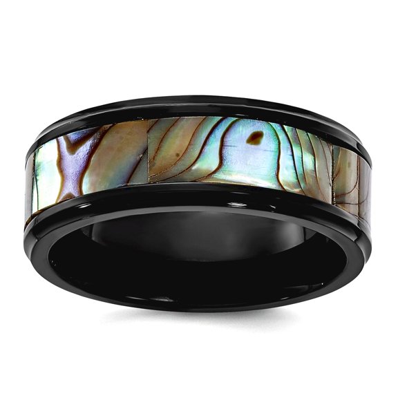 Titamium Black Ip Plated Simulated Mother of Pearl Inlay 8mm Band Size 12.5 Ring for Women and Men