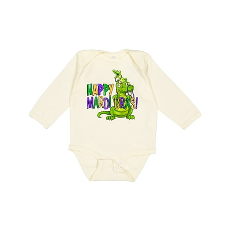 

Inktastic Happy Mardi Gras Big and Little Alligators with Beads Gift Baby Boy or Baby Girl Long Sleeve Bodysuit
