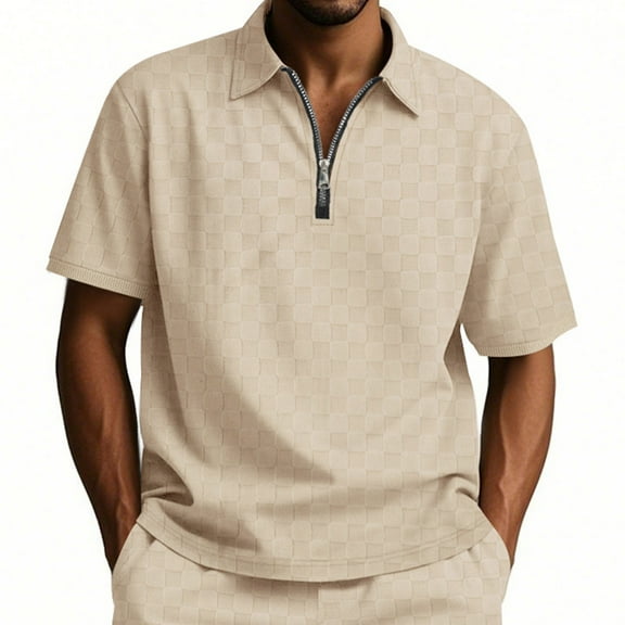 Yiliang Mens Modern Slim Vintage Wrinkle Free Golf Polo Shirt Stretch Neutral Tones Summer Top business Ready Tee