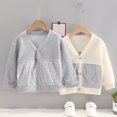 thumbnail image 4 of Odeerbi Kids Boys Girls Lightweight Cardigan Cotton Shrug Sweater Cropped Knit Outerwear 1-6 Years Kids Striped Loose Button V-neck Long Sleeve Cardigan Kids Clothes Beige, 4 of 5