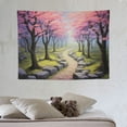thumbnail image 4 of GOSMITH  Pink Cherry Blossom Tree Tapestry Home Decor Forest Path Natural Floral Landscape Tapestry Wall Hanging Decor for Room, 4 of 7