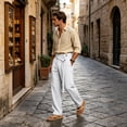 thumbnail image 2 of Uwinwear Mens Linen Beach Pants Casual Summer Stylish Straight Leg Trousers Lightweight Loose Fit Travel Pants With Pockets,White,XXXL, 2 of 7