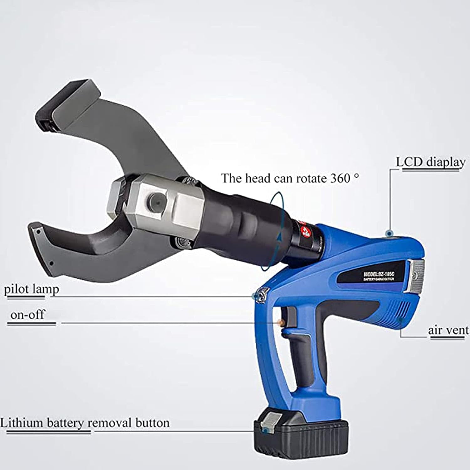 FoundGo Battery Powered Hydraulic Cable Cutter 130KN Electric Wire Cutting Tool BZ-105C Copper Cable Cutters for Φ105mm Cu/Al Cable and Armoured cable with LED Light (BZ-105C)