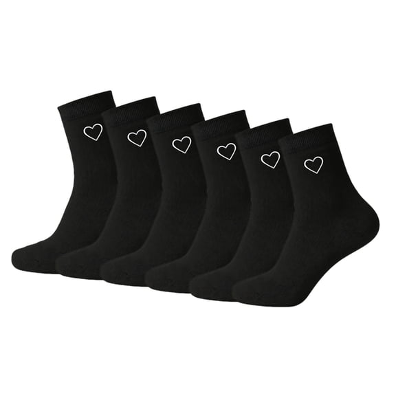 Cfweater Women's Cotton Mid-Calf Socks 6-Pair, Casual Heart Pattern Socks for Jeans, Black Size 5-9